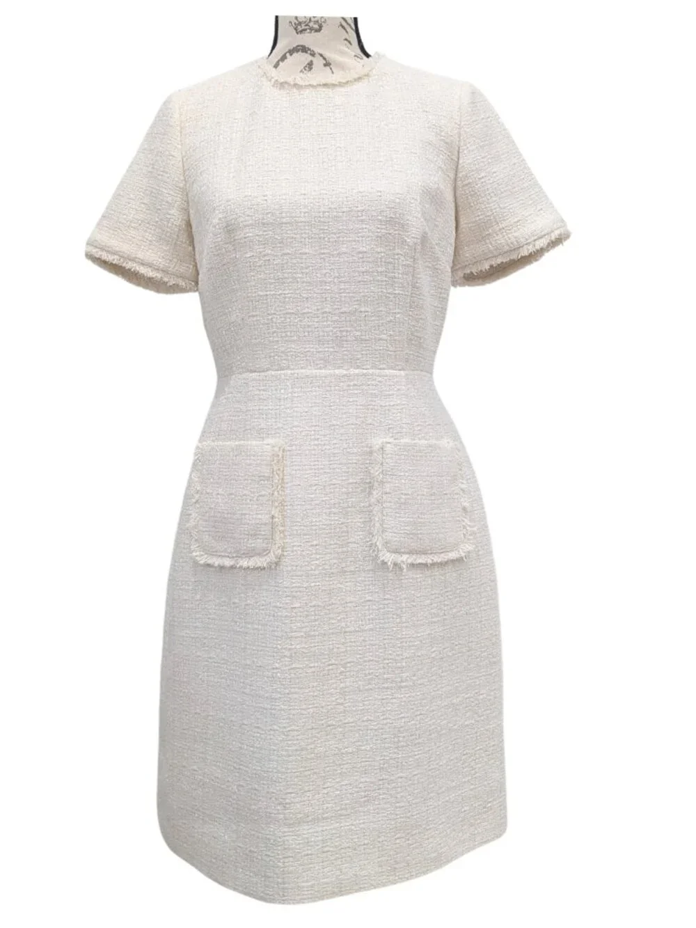 Brooks Brothers Tweed Sheath Dress Women 4 Ivory Metallic NWT